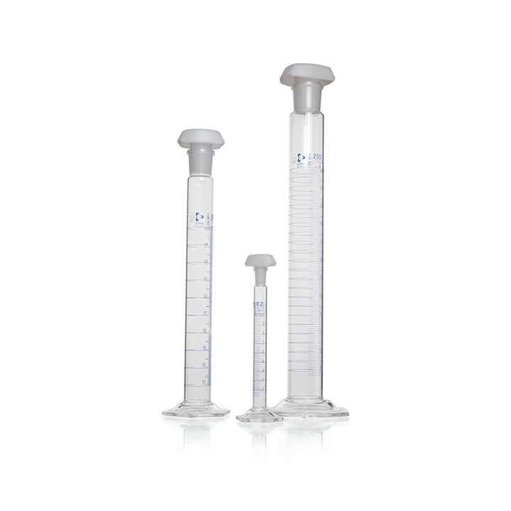 Ống đong thủy tinh có nút nhựa, class A, vạch xanh - Duran
