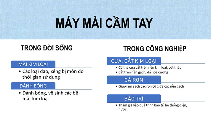 Ứng dụng của máy mài cầm tay loại nào tốt